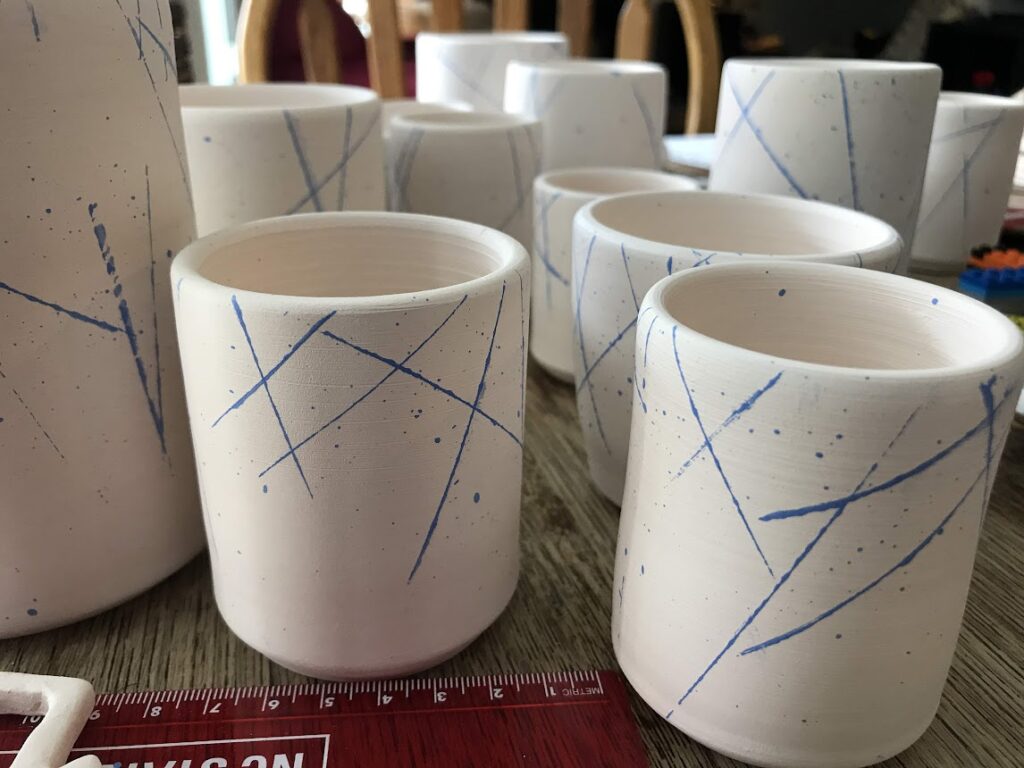 blue splatter ceramic cups