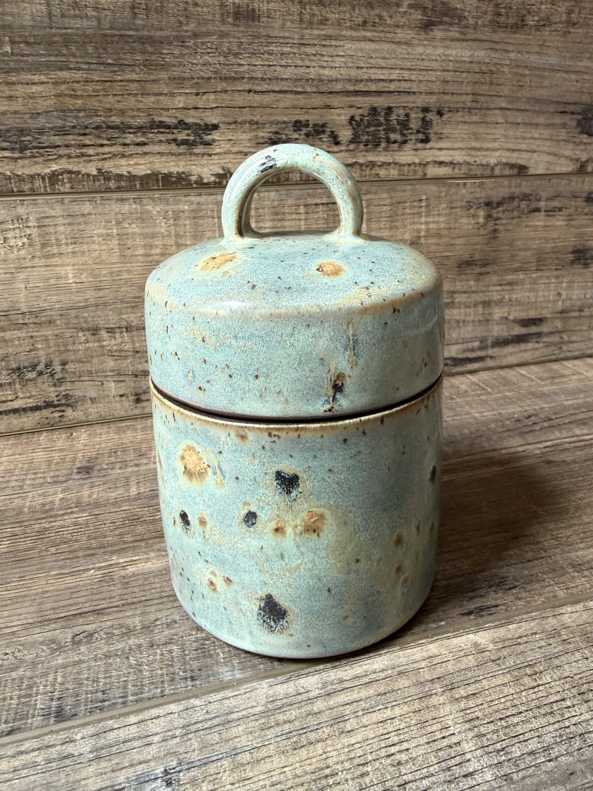 Textured Turquoise Lidded Canister 1