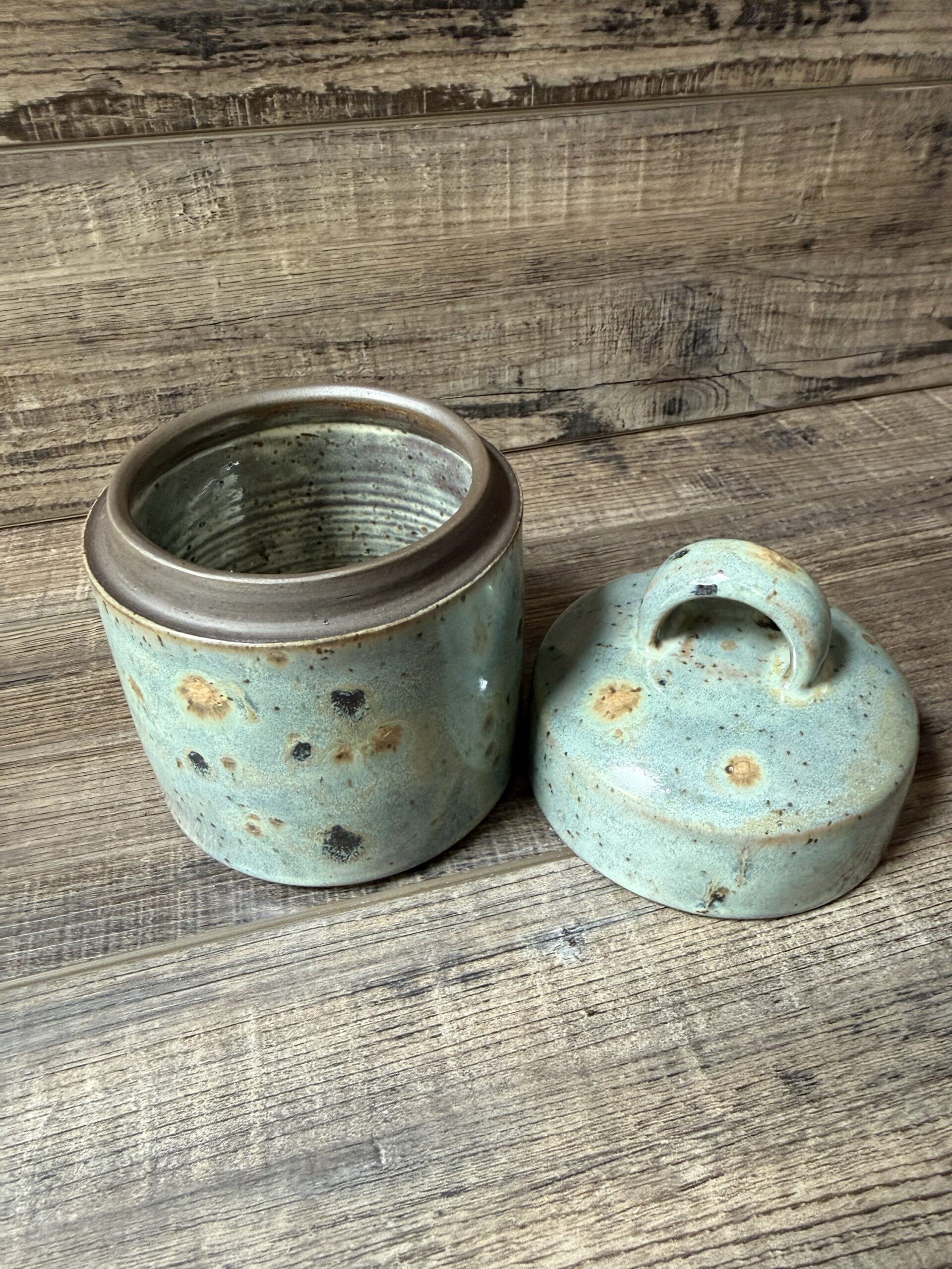 Textured Turquoise Lidded Canister 1 - Image 4