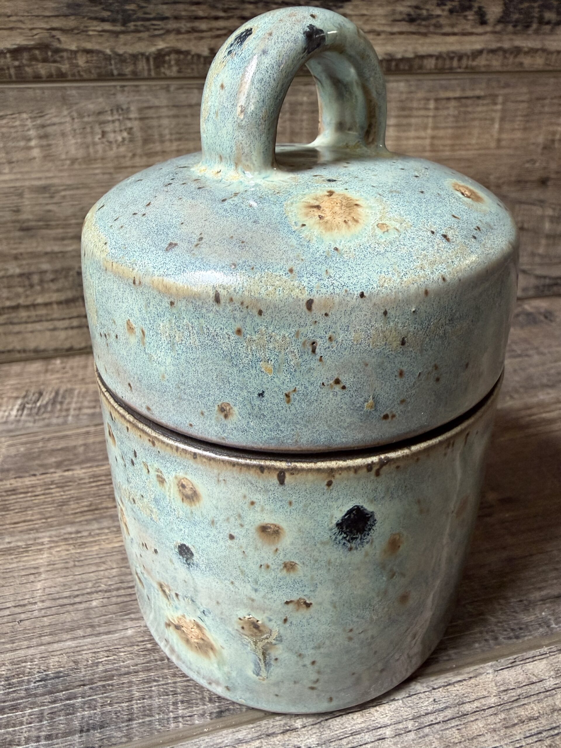 Textured Turquoise Lidded Canister 1 - Image 2